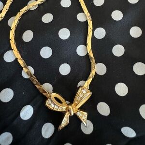 Auth 80’s Dior crystal bow necklace rockabilly punk couture